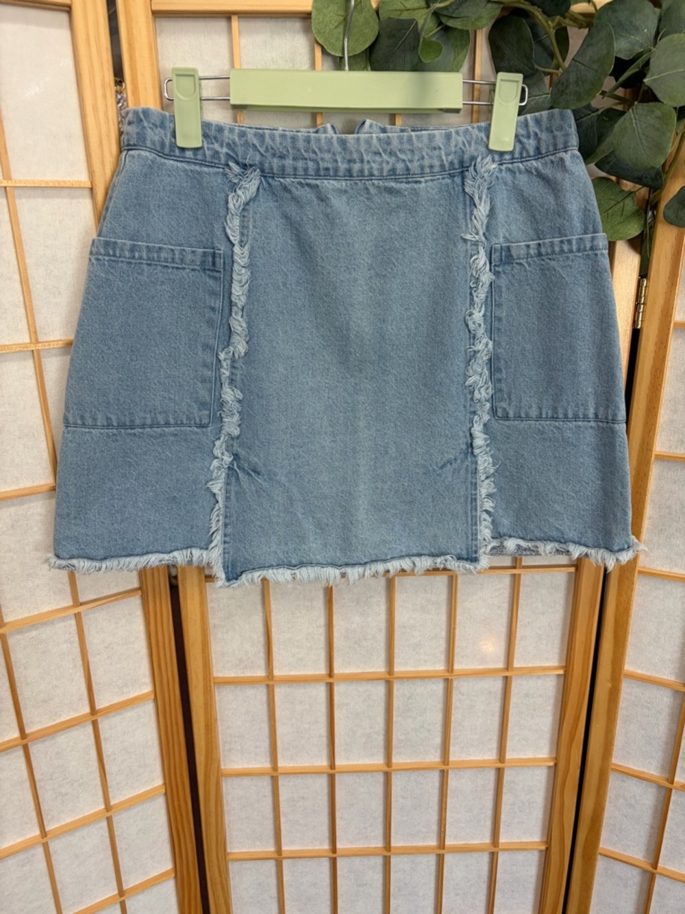 Umgee Light Blue Frayed Denim Mini Skirt